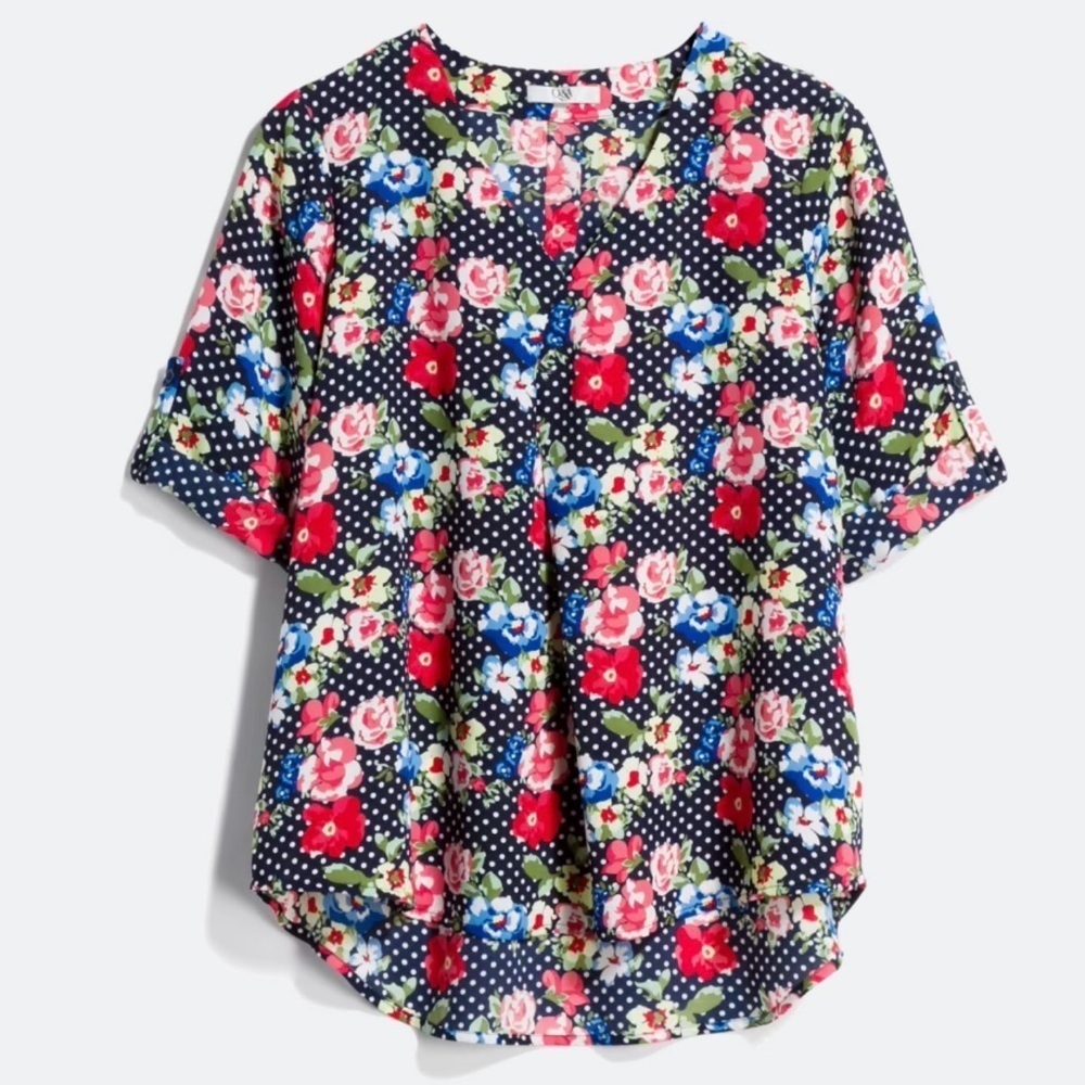 Q&A Torce Roll Tab Floral Blouse – XS